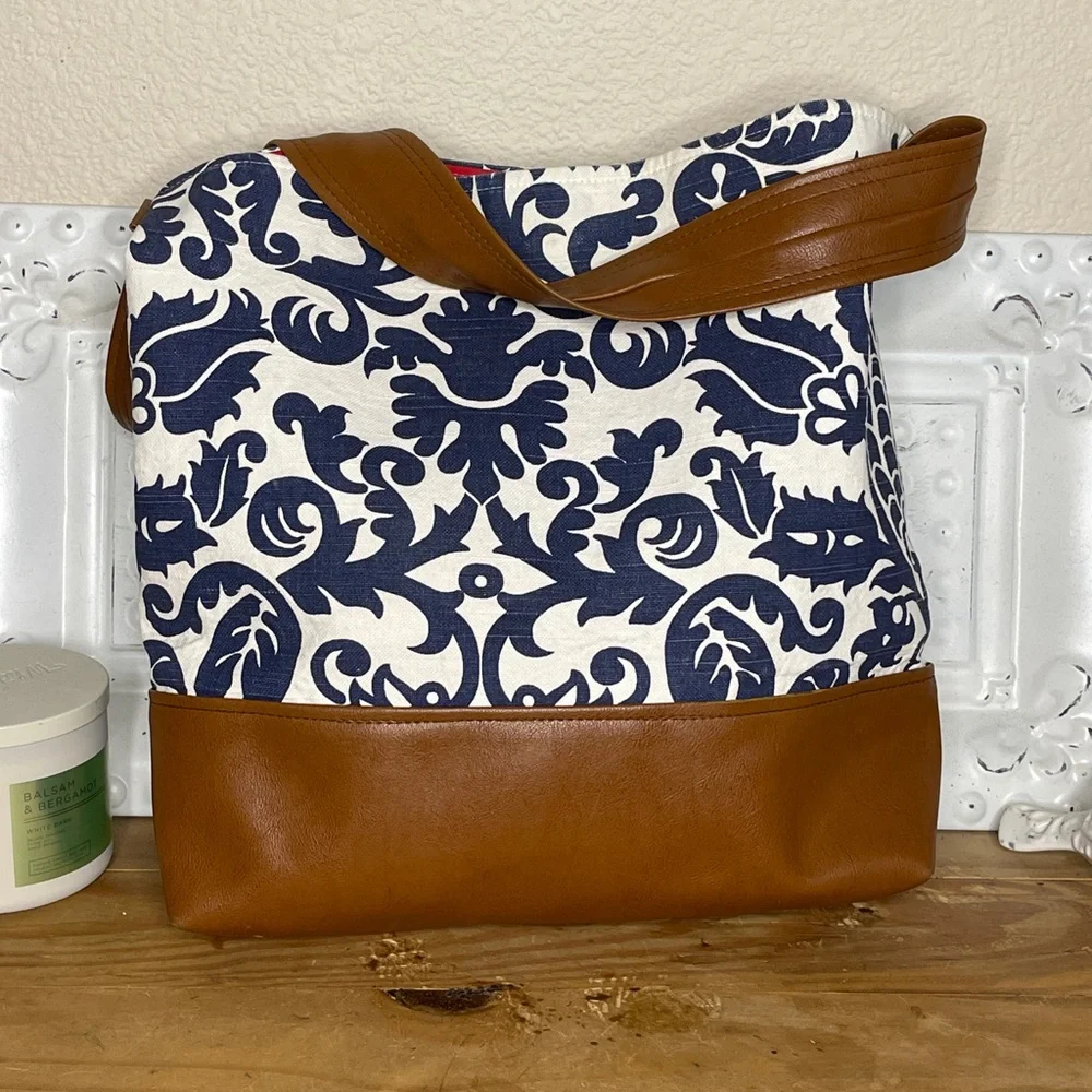 Daylin Skye Designs Artisan Damask & Leather Hobo Tote Bag Boho